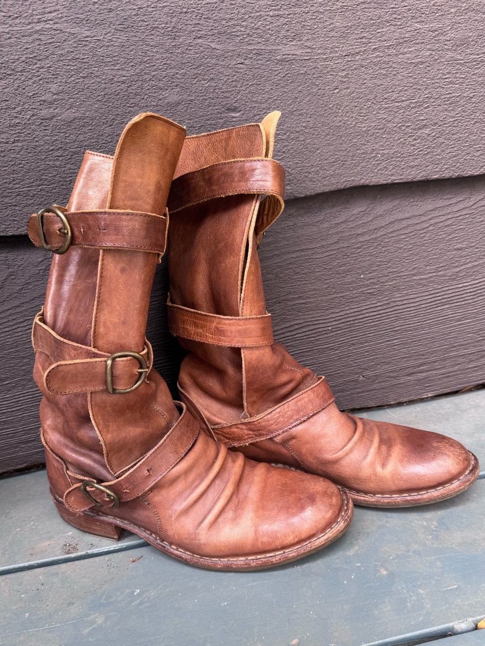 Fiorentini + Baker Cognac Brown Leather Lace-Up Mid-Calf Buckle Boots